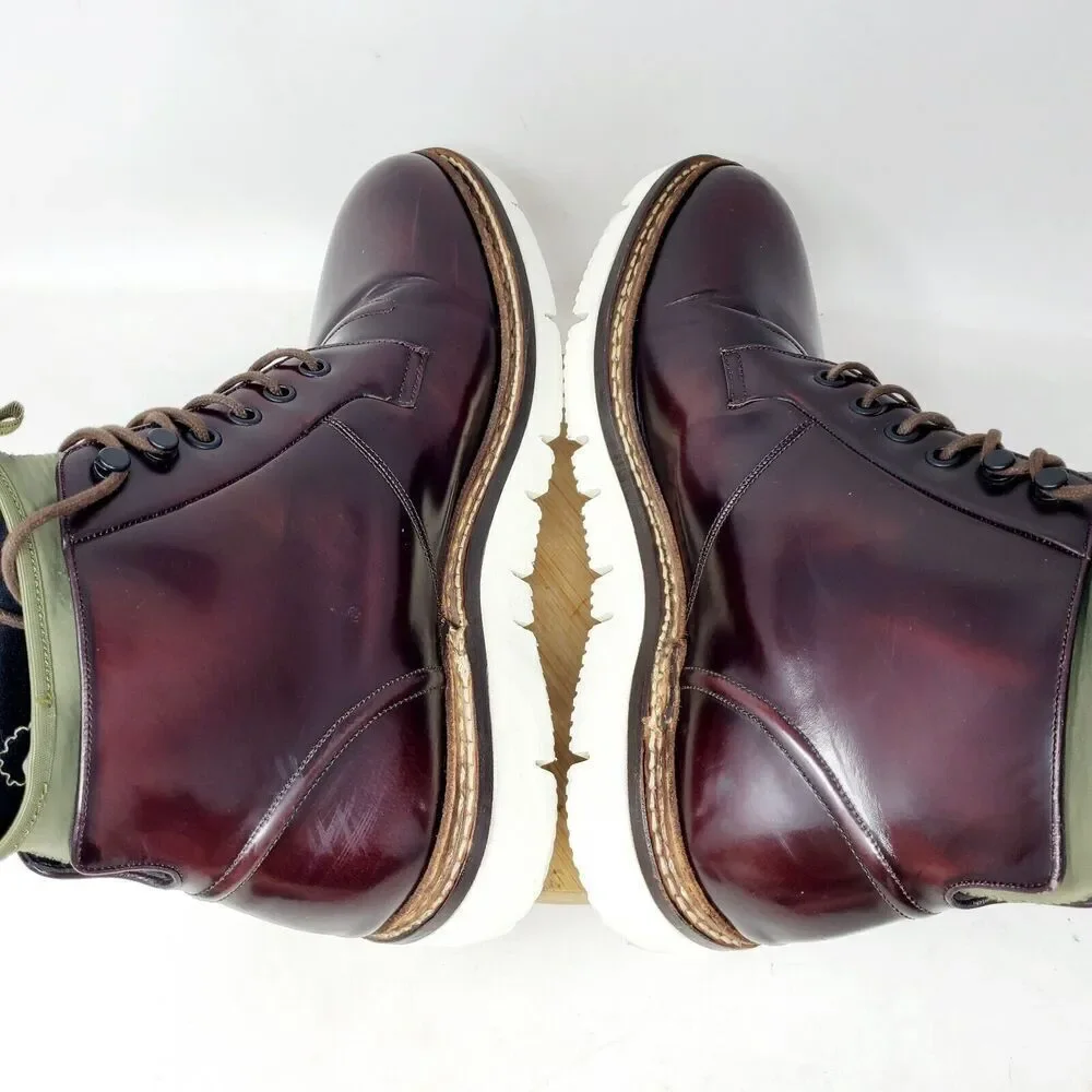OAMC Compression Boots Mens 11 Burgundy Bull Leather‎ Lace Up Ankle Shoes Vibram